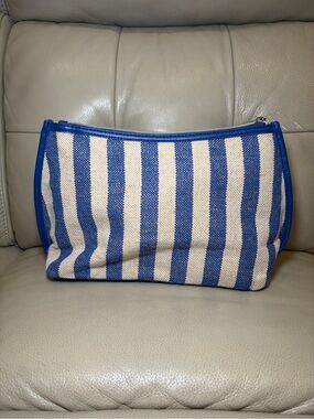 NORDSTROM | blue and beige canvas cosmetic pouch